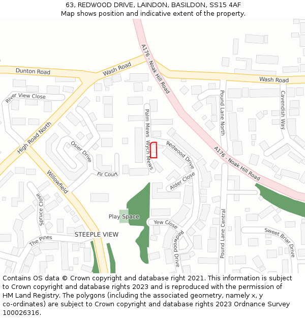 63, REDWOOD DRIVE, LAINDON, BASILDON, SS15 4AF: Location map and indicative extent of plot