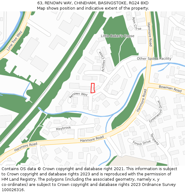 63, RENOWN WAY, CHINEHAM, BASINGSTOKE, RG24 8XD: Location map and indicative extent of plot