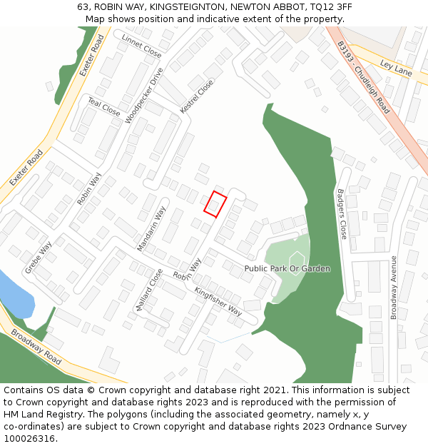 63, ROBIN WAY, KINGSTEIGNTON, NEWTON ABBOT, TQ12 3FF: Location map and indicative extent of plot