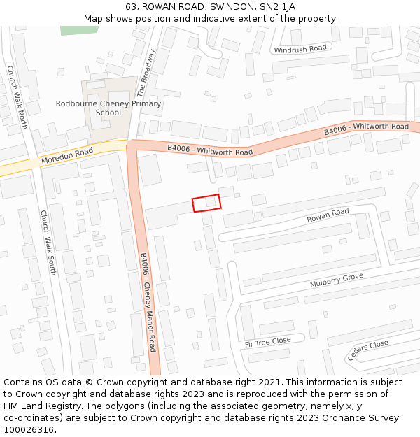 63, ROWAN ROAD, SWINDON, SN2 1JA: Location map and indicative extent of plot