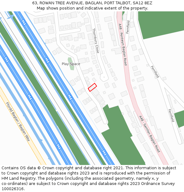 63, ROWAN TREE AVENUE, BAGLAN, PORT TALBOT, SA12 8EZ: Location map and indicative extent of plot