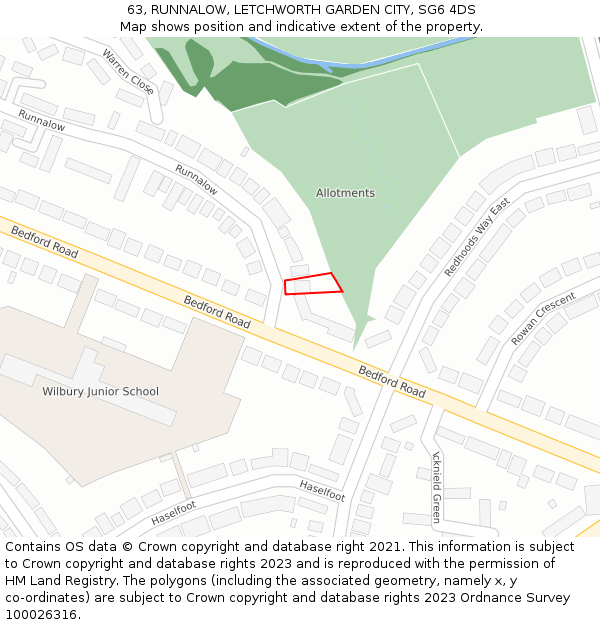 63, RUNNALOW, LETCHWORTH GARDEN CITY, SG6 4DS: Location map and indicative extent of plot