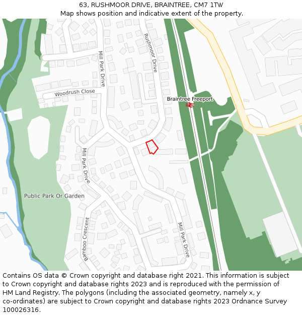 63, RUSHMOOR DRIVE, BRAINTREE, CM7 1TW: Location map and indicative extent of plot