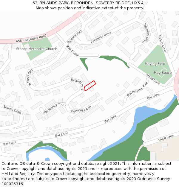 63, RYLANDS PARK, RIPPONDEN, SOWERBY BRIDGE, HX6 4JH: Location map and indicative extent of plot