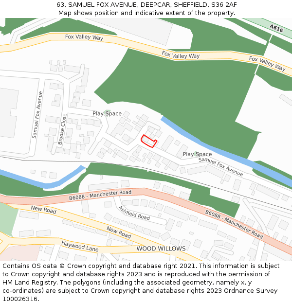 63, SAMUEL FOX AVENUE, DEEPCAR, SHEFFIELD, S36 2AF: Location map and indicative extent of plot