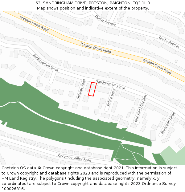 63, SANDRINGHAM DRIVE, PRESTON, PAIGNTON, TQ3 1HR: Location map and indicative extent of plot