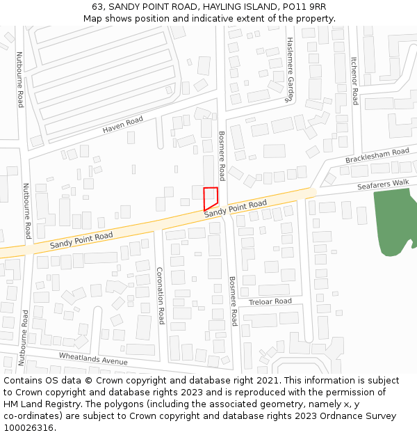 63, SANDY POINT ROAD, HAYLING ISLAND, PO11 9RR: Location map and indicative extent of plot