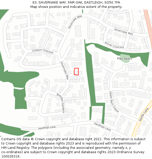 63, SAVERNAKE WAY, FAIR OAK, EASTLEIGH, SO50 7FA: Location map and indicative extent of plot