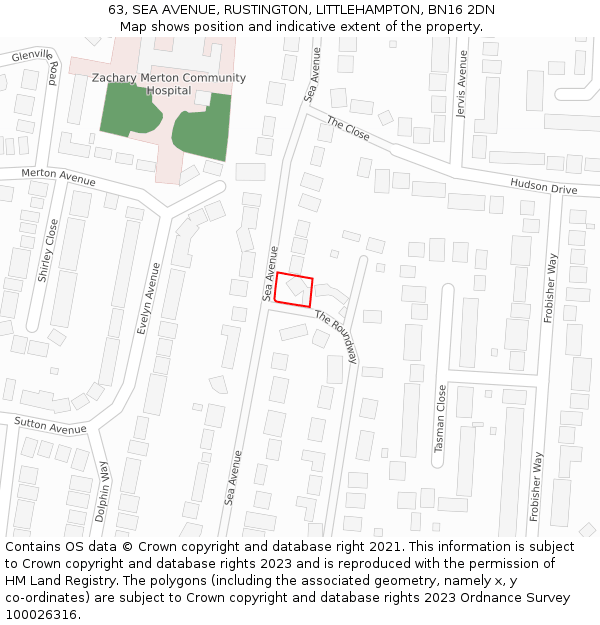 63, SEA AVENUE, RUSTINGTON, LITTLEHAMPTON, BN16 2DN: Location map and indicative extent of plot
