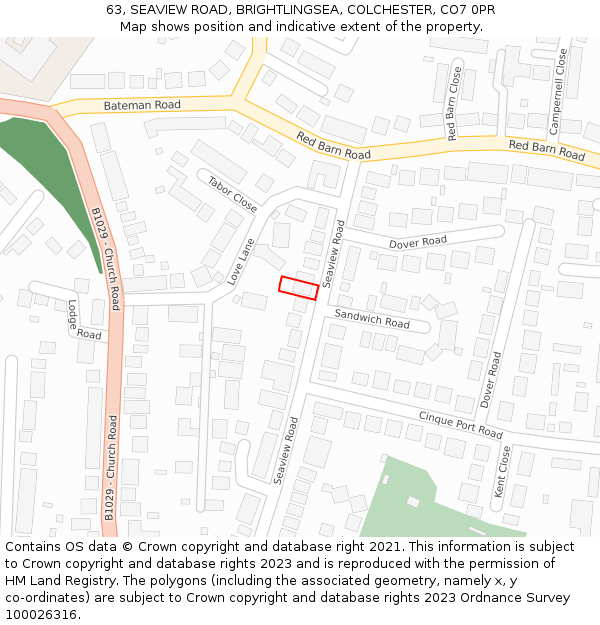 63, SEAVIEW ROAD, BRIGHTLINGSEA, COLCHESTER, CO7 0PR: Location map and indicative extent of plot