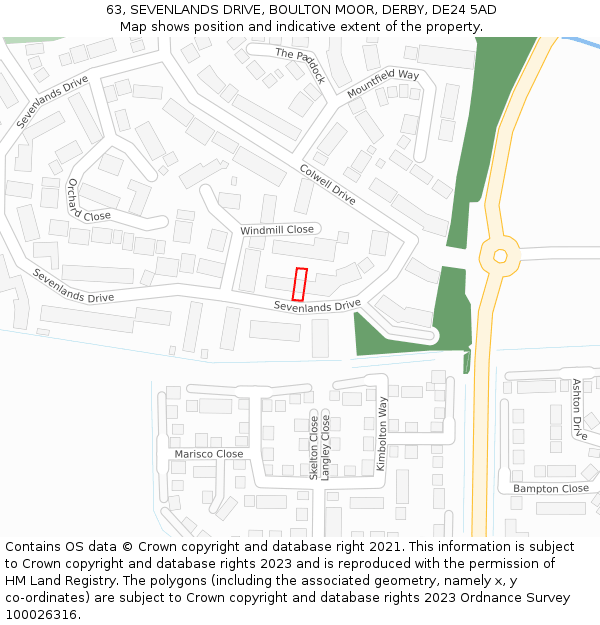 63, SEVENLANDS DRIVE, BOULTON MOOR, DERBY, DE24 5AD: Location map and indicative extent of plot