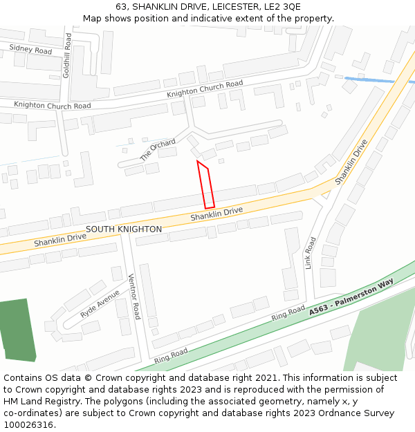 63, SHANKLIN DRIVE, LEICESTER, LE2 3QE: Location map and indicative extent of plot