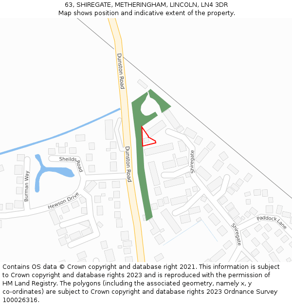 63, SHIREGATE, METHERINGHAM, LINCOLN, LN4 3DR: Location map and indicative extent of plot