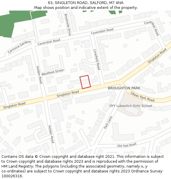63, SINGLETON ROAD, SALFORD, M7 4NA: Location map and indicative extent of plot