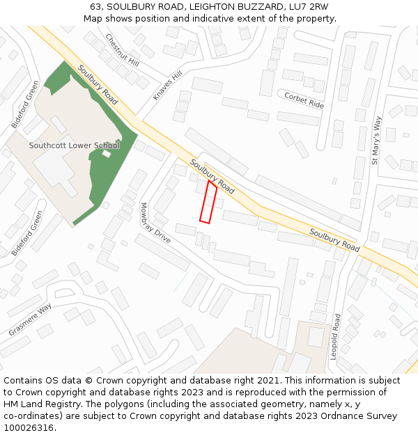 63, SOULBURY ROAD, LEIGHTON BUZZARD, LU7 2RW: Location map and indicative extent of plot