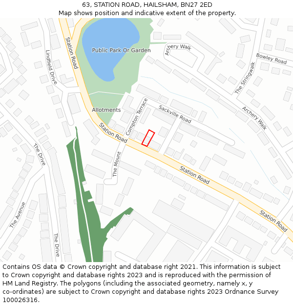 63, STATION ROAD, HAILSHAM, BN27 2ED: Location map and indicative extent of plot
