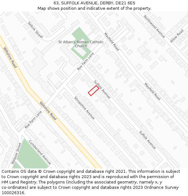 63, SUFFOLK AVENUE, DERBY, DE21 6ES: Location map and indicative extent of plot