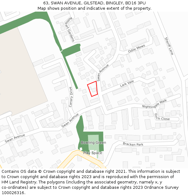 63, SWAN AVENUE, GILSTEAD, BINGLEY, BD16 3PU: Location map and indicative extent of plot