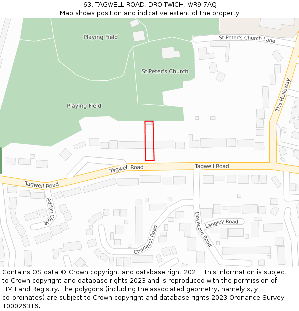 63, TAGWELL ROAD, DROITWICH, WR9 7AQ: Location map and indicative extent of plot