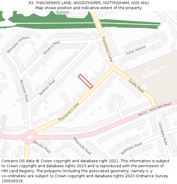 63, THACKERAYS LANE, WOODTHORPE, NOTTINGHAM, NG5 4HU: Location map and indicative extent of plot