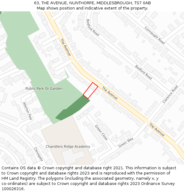 63, THE AVENUE, NUNTHORPE, MIDDLESBROUGH, TS7 0AB: Location map and indicative extent of plot