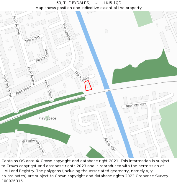 63, THE RYDALES, HULL, HU5 1QD: Location map and indicative extent of plot