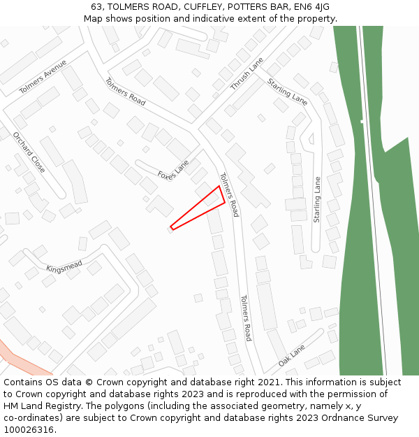63, TOLMERS ROAD, CUFFLEY, POTTERS BAR, EN6 4JG: Location map and indicative extent of plot