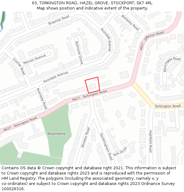 63, TORKINGTON ROAD, HAZEL GROVE, STOCKPORT, SK7 4RL: Location map and indicative extent of plot