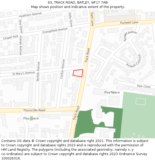 63, TRACK ROAD, BATLEY, WF17 7AB: Location map and indicative extent of plot