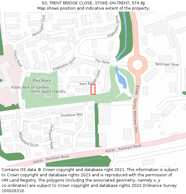 63, TRENT BRIDGE CLOSE, STOKE-ON-TRENT, ST4 8JJ: Location map and indicative extent of plot