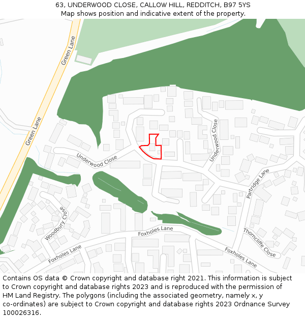 63, UNDERWOOD CLOSE, CALLOW HILL, REDDITCH, B97 5YS: Location map and indicative extent of plot