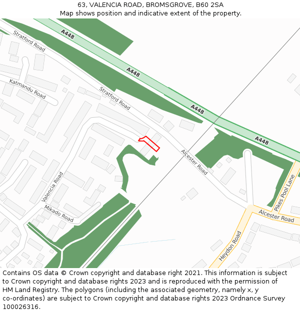 63, VALENCIA ROAD, BROMSGROVE, B60 2SA: Location map and indicative extent of plot