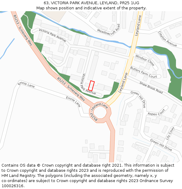 63, VICTORIA PARK AVENUE, LEYLAND, PR25 1UG: Location map and indicative extent of plot