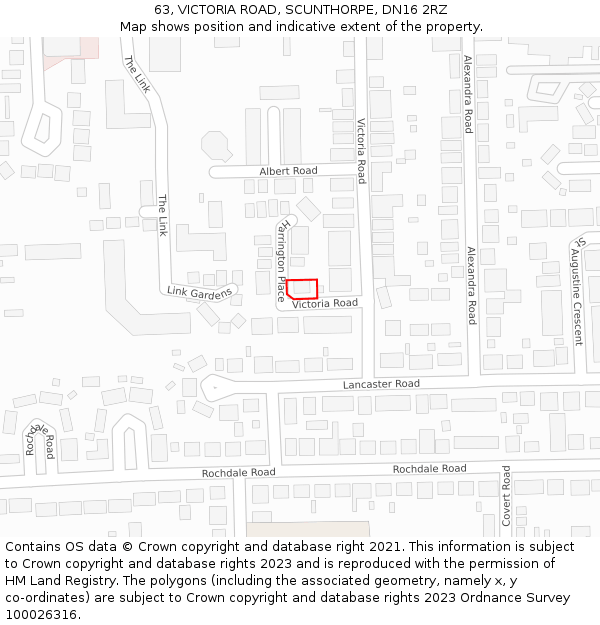 63, VICTORIA ROAD, SCUNTHORPE, DN16 2RZ: Location map and indicative extent of plot