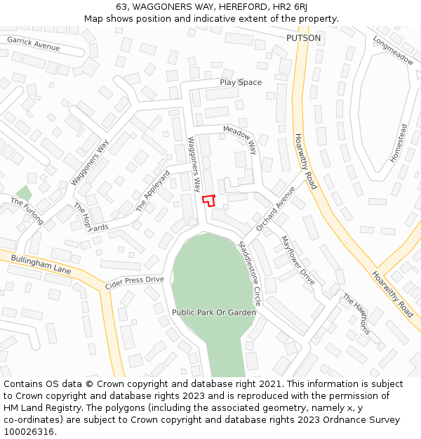 63, WAGGONERS WAY, HEREFORD, HR2 6RJ: Location map and indicative extent of plot