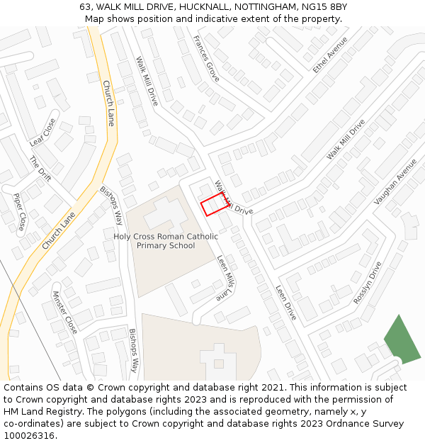 63, WALK MILL DRIVE, HUCKNALL, NOTTINGHAM, NG15 8BY: Location map and indicative extent of plot