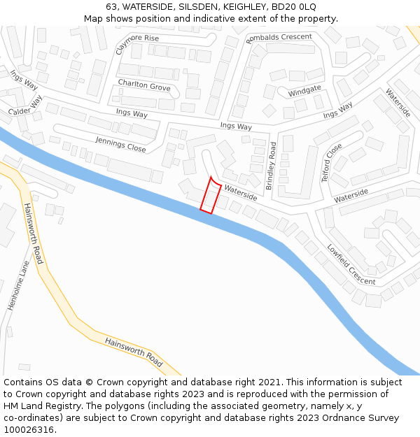 63, WATERSIDE, SILSDEN, KEIGHLEY, BD20 0LQ: Location map and indicative extent of plot