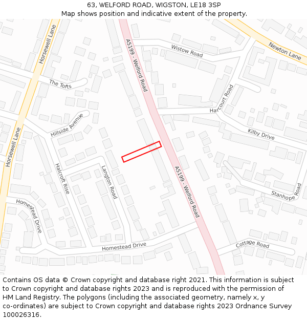 63, WELFORD ROAD, WIGSTON, LE18 3SP: Location map and indicative extent of plot
