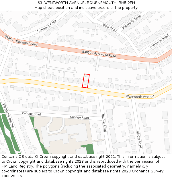 63, WENTWORTH AVENUE, BOURNEMOUTH, BH5 2EH: Location map and indicative extent of plot