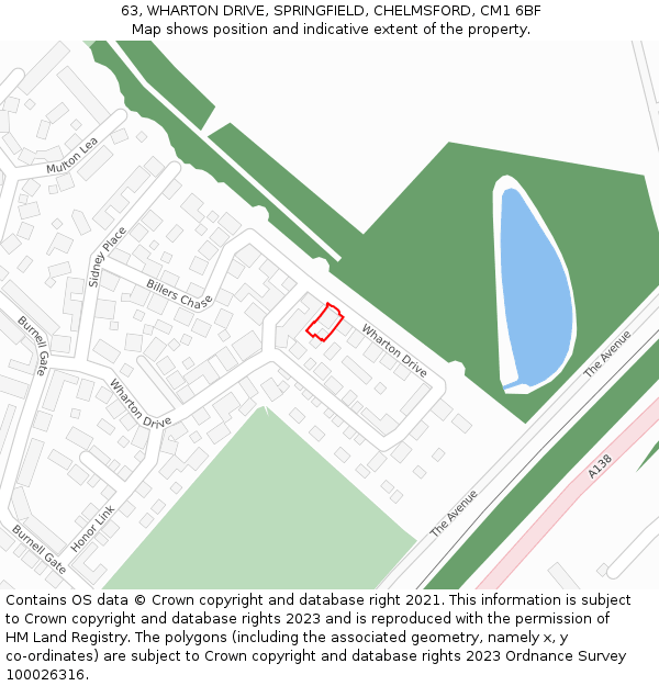 63, WHARTON DRIVE, SPRINGFIELD, CHELMSFORD, CM1 6BF: Location map and indicative extent of plot