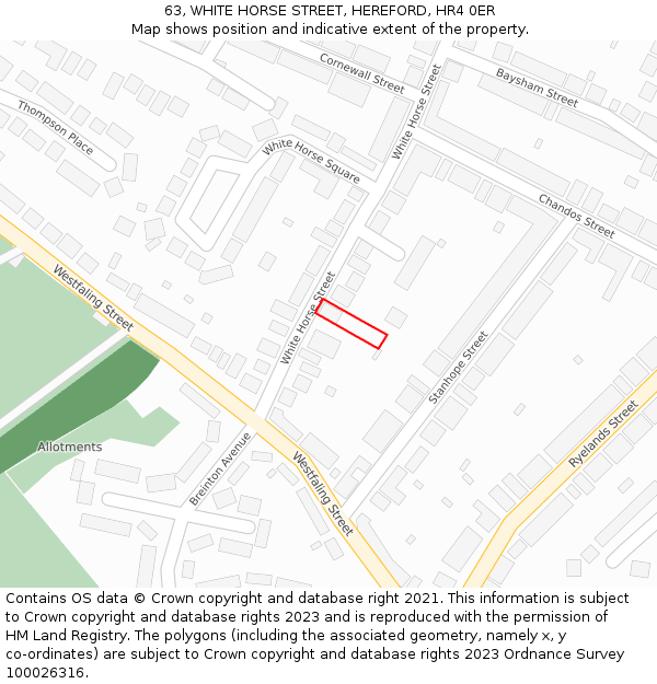 63, WHITE HORSE STREET, HEREFORD, HR4 0ER: Location map and indicative extent of plot