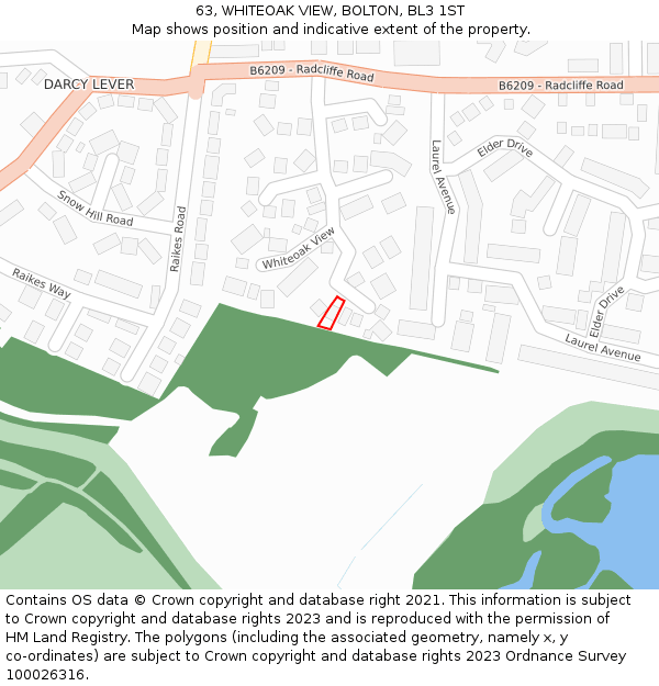 63, WHITEOAK VIEW, BOLTON, BL3 1ST: Location map and indicative extent of plot