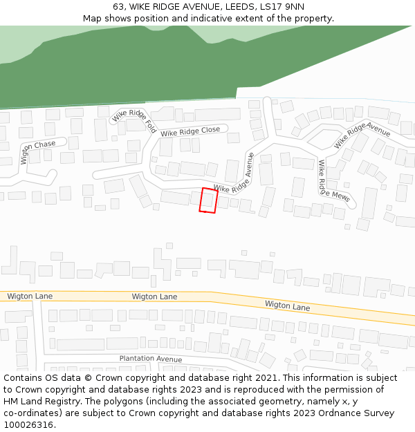 63, WIKE RIDGE AVENUE, LEEDS, LS17 9NN: Location map and indicative extent of plot