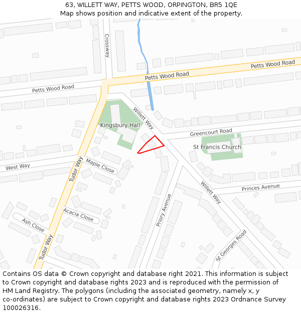 63, WILLETT WAY, PETTS WOOD, ORPINGTON, BR5 1QE: Location map and indicative extent of plot