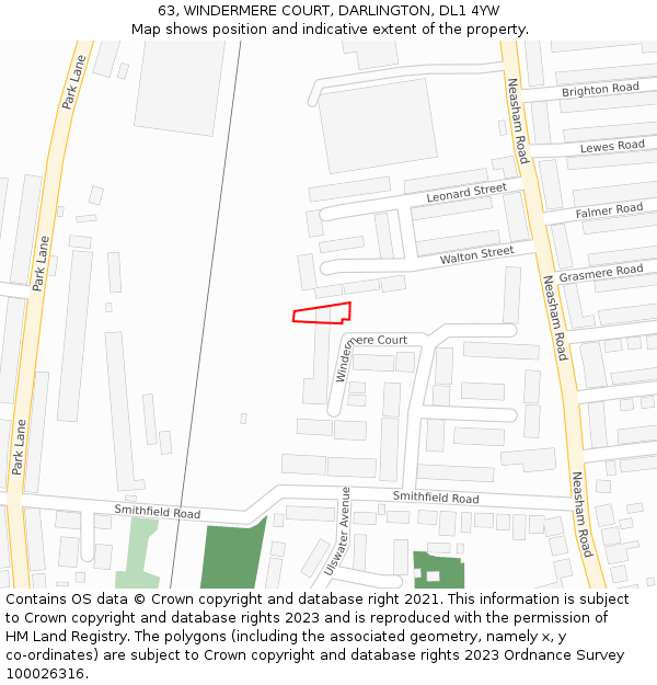 63, WINDERMERE COURT, DARLINGTON, DL1 4YW: Location map and indicative extent of plot