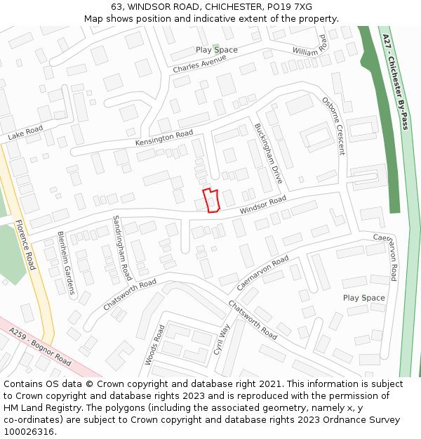 63, WINDSOR ROAD, CHICHESTER, PO19 7XG: Location map and indicative extent of plot