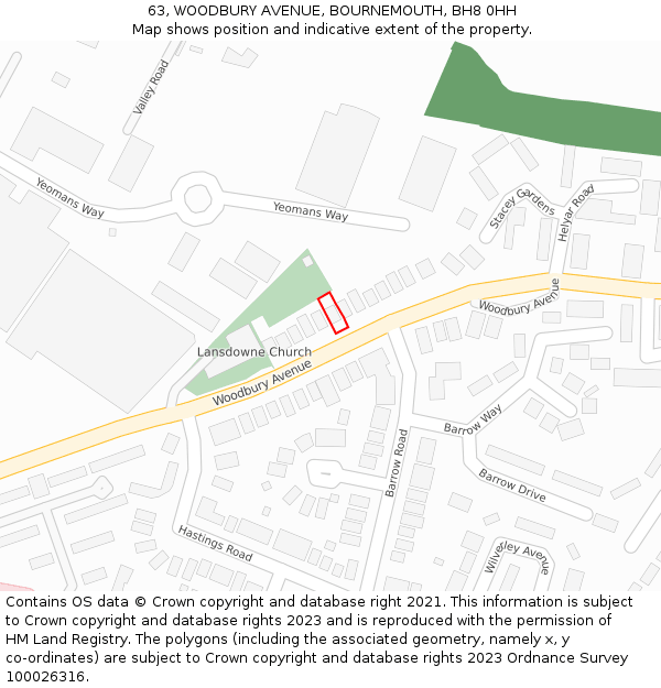 63, WOODBURY AVENUE, BOURNEMOUTH, BH8 0HH: Location map and indicative extent of plot