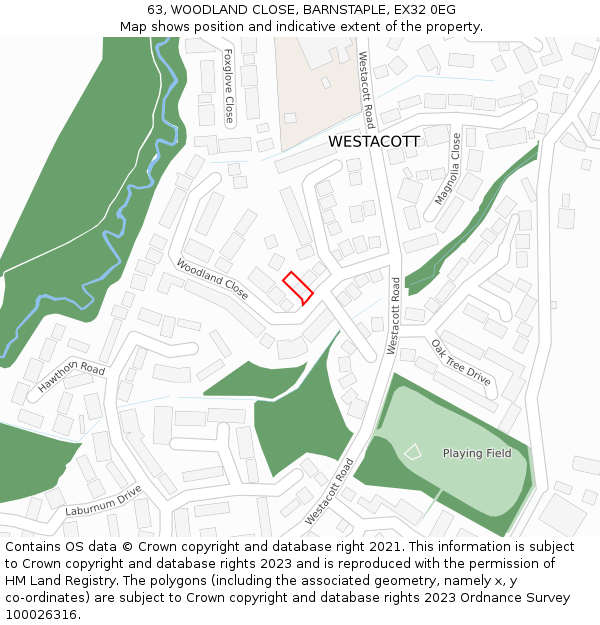 63, WOODLAND CLOSE, BARNSTAPLE, EX32 0EG: Location map and indicative extent of plot