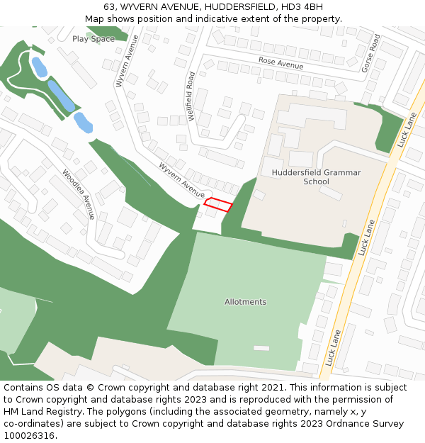 63, WYVERN AVENUE, HUDDERSFIELD, HD3 4BH: Location map and indicative extent of plot