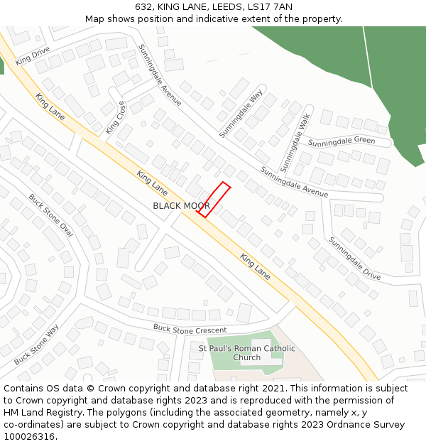 632, KING LANE, LEEDS, LS17 7AN: Location map and indicative extent of plot